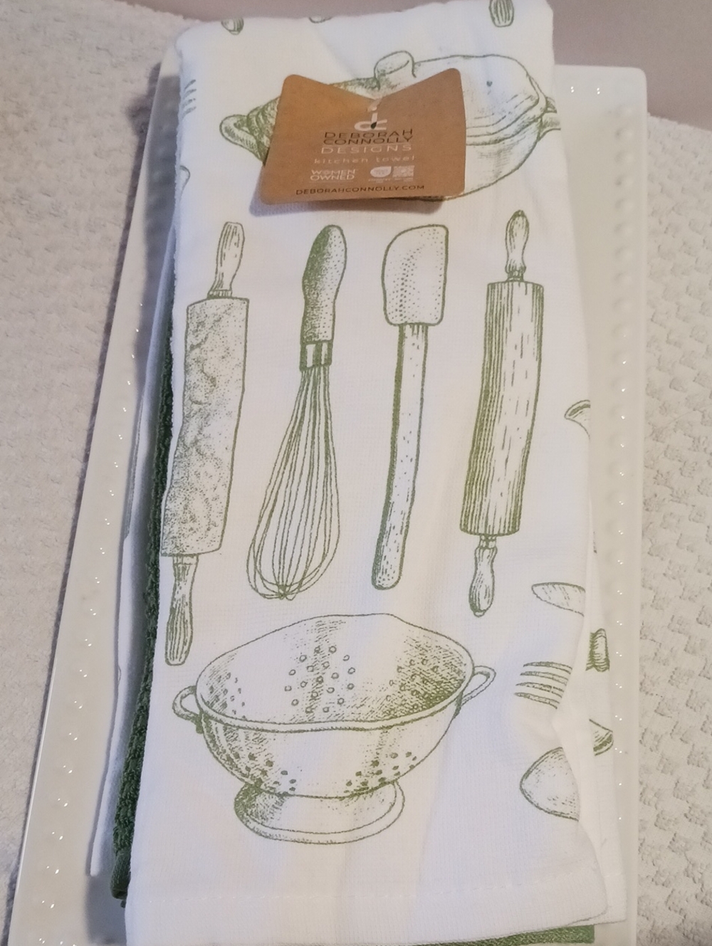 Home Kitchen Utensil Set Of 4 Dish Towels Green & Stripe